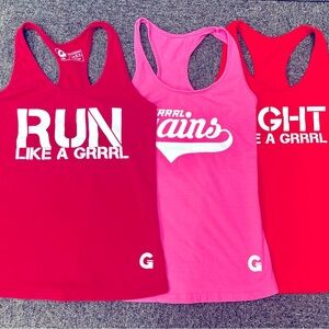 Grrrl Racerback “Like A Girl” Tank Tops - Red, Pink, Maroon. Medium
